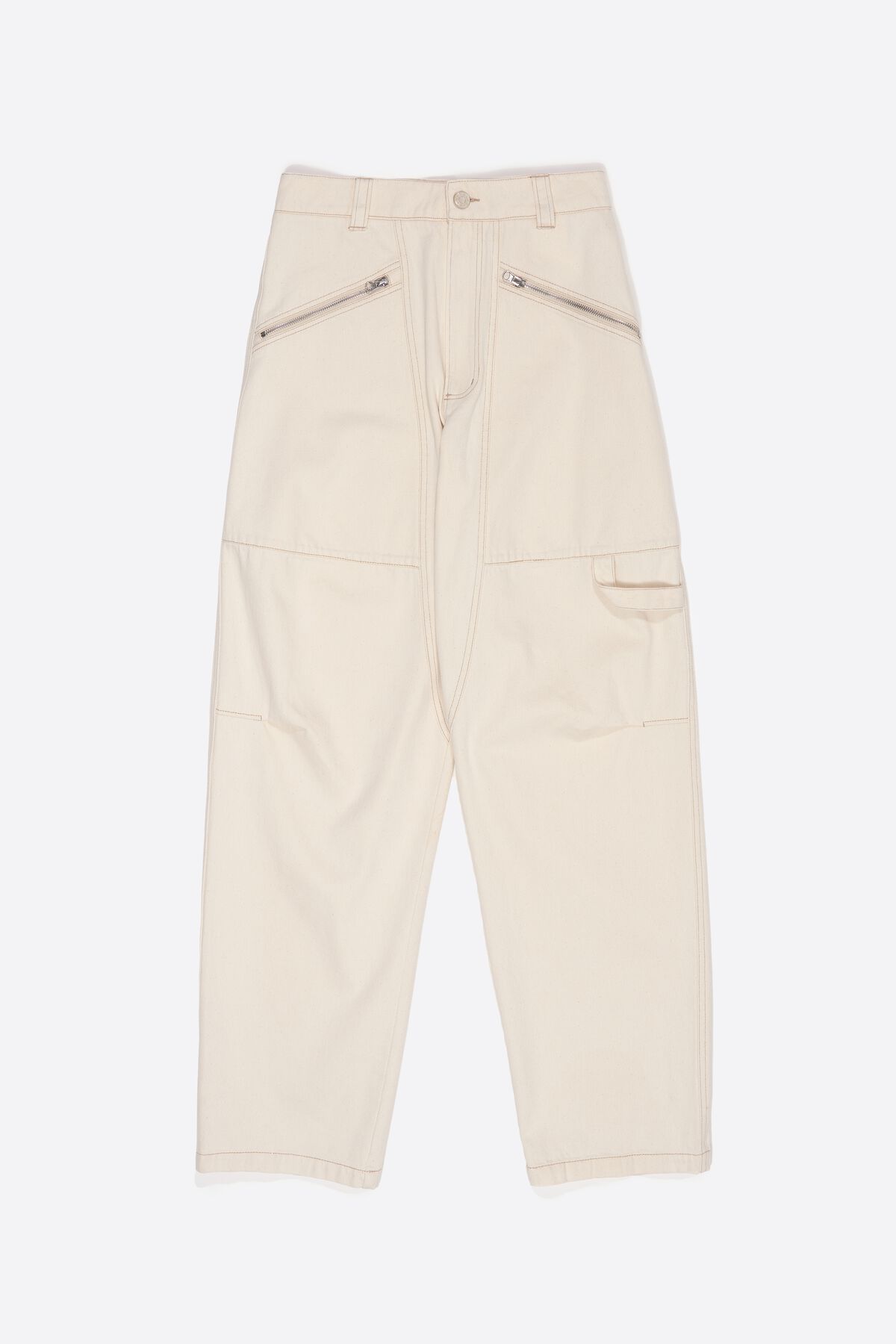 BARREL - Ivory denim trousers with zips