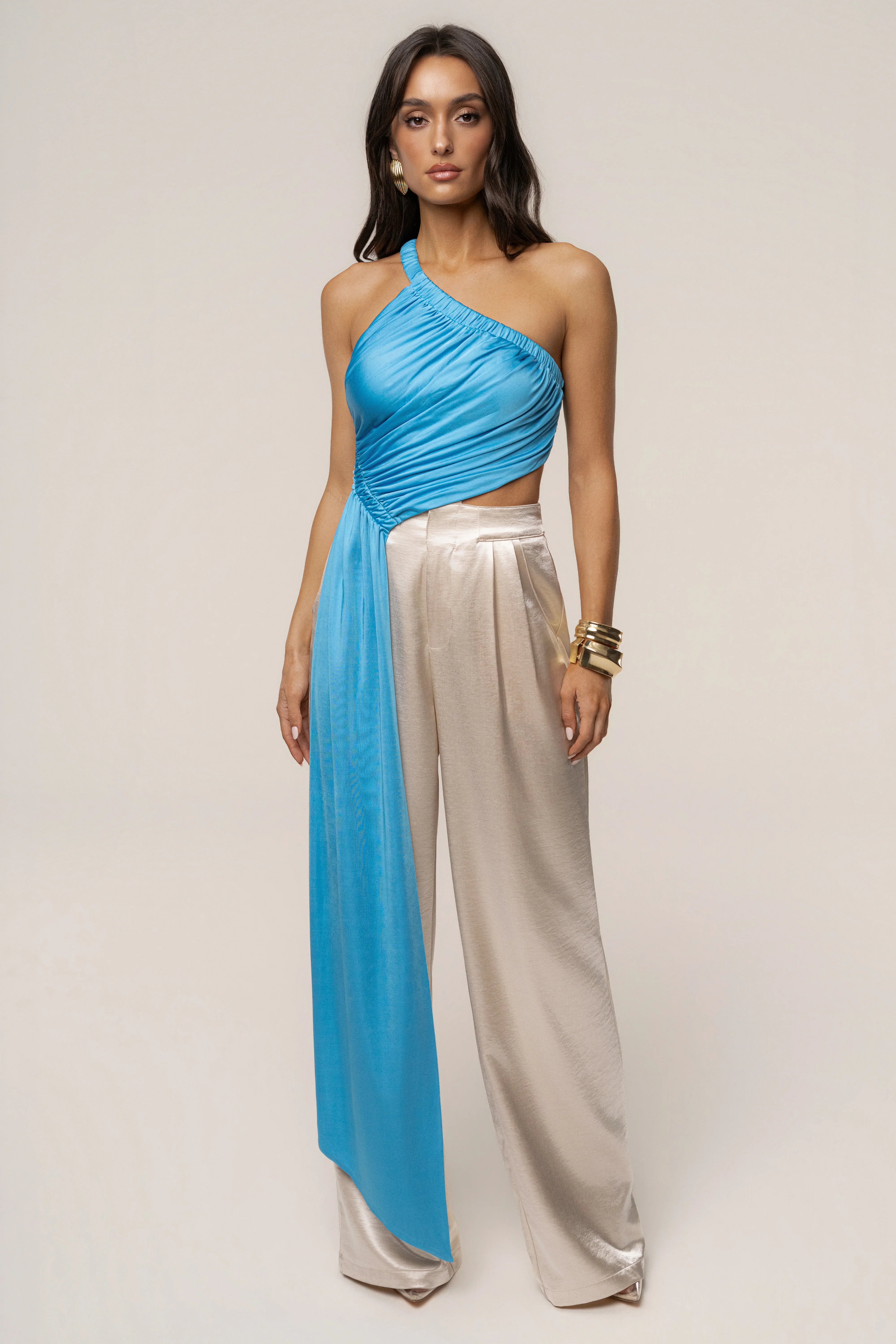 Blue Spotlight Draped Top