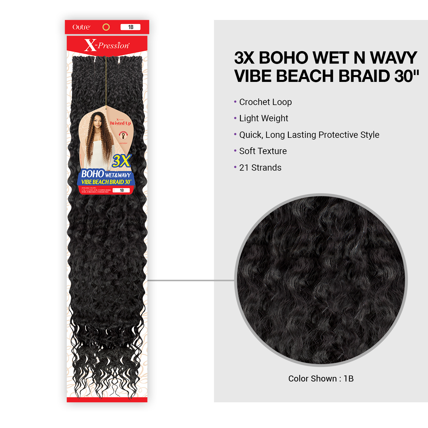 Outre Crochet Braids X-Pression Twisted Up 3X  Boho Wet N Wavy Vibe Beach Braid 30