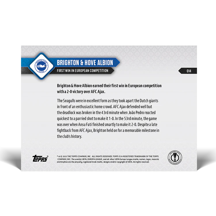 Topps UK - Brighton & Hove Albion - First win in European competition - UEL TOPPS NOW® Card #14