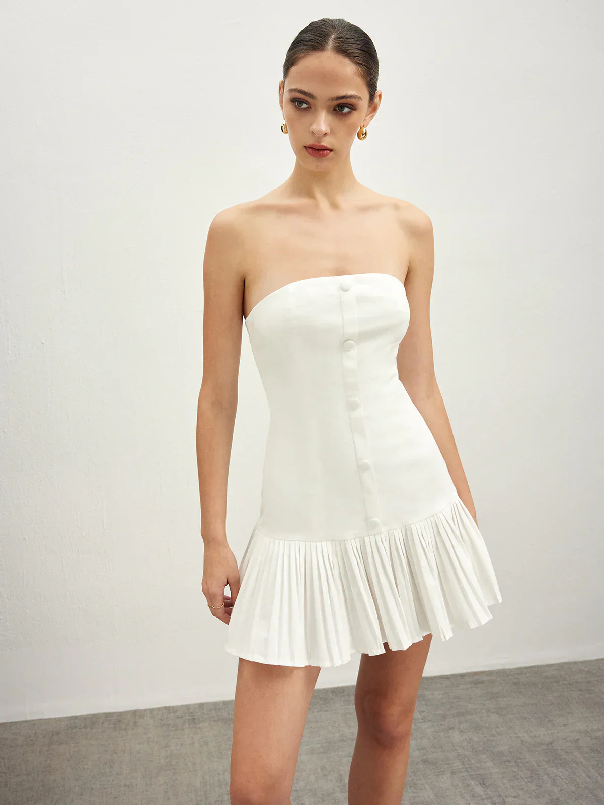 Cotton Blends Pleated Bubble Tube Dress