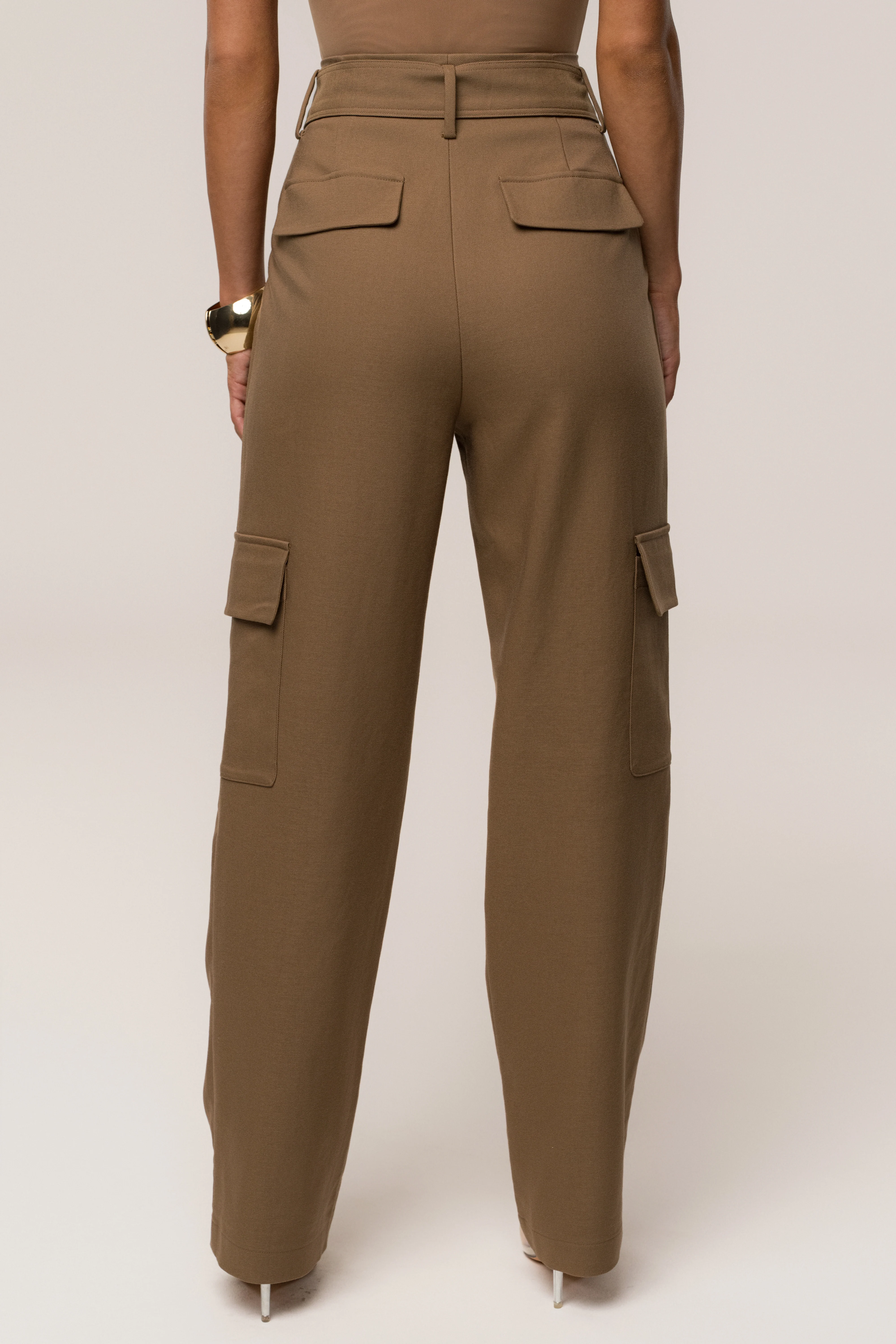 Tan Alexis Belted Cargo Pants