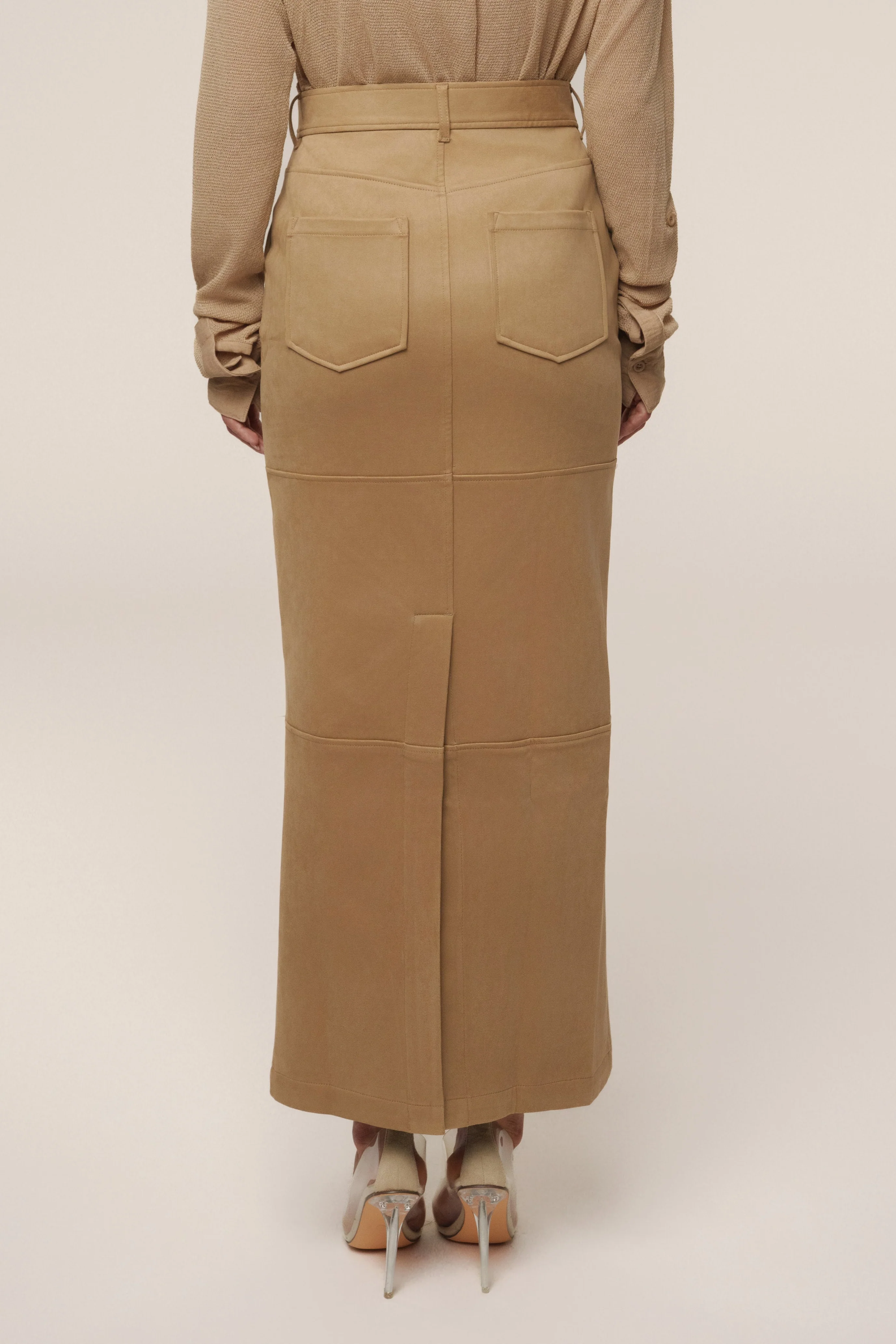 Beige Joy Suede Maxi Skirt