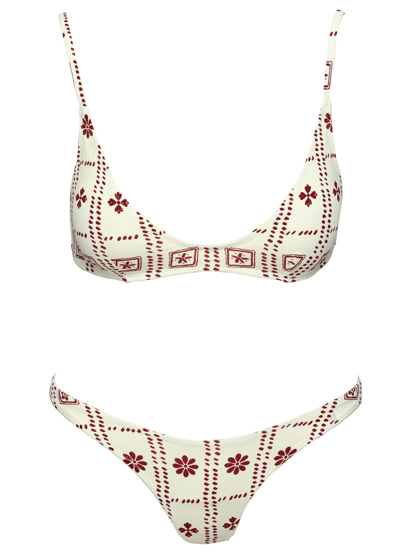 Love Letters High Cut Cheeky Bikini Bottoms White / Red