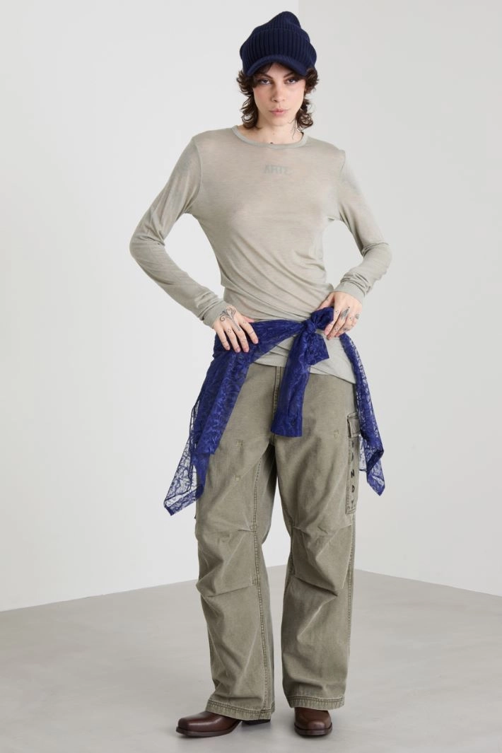 T-shirt with asymmetrical bottom - SAGE GREEN