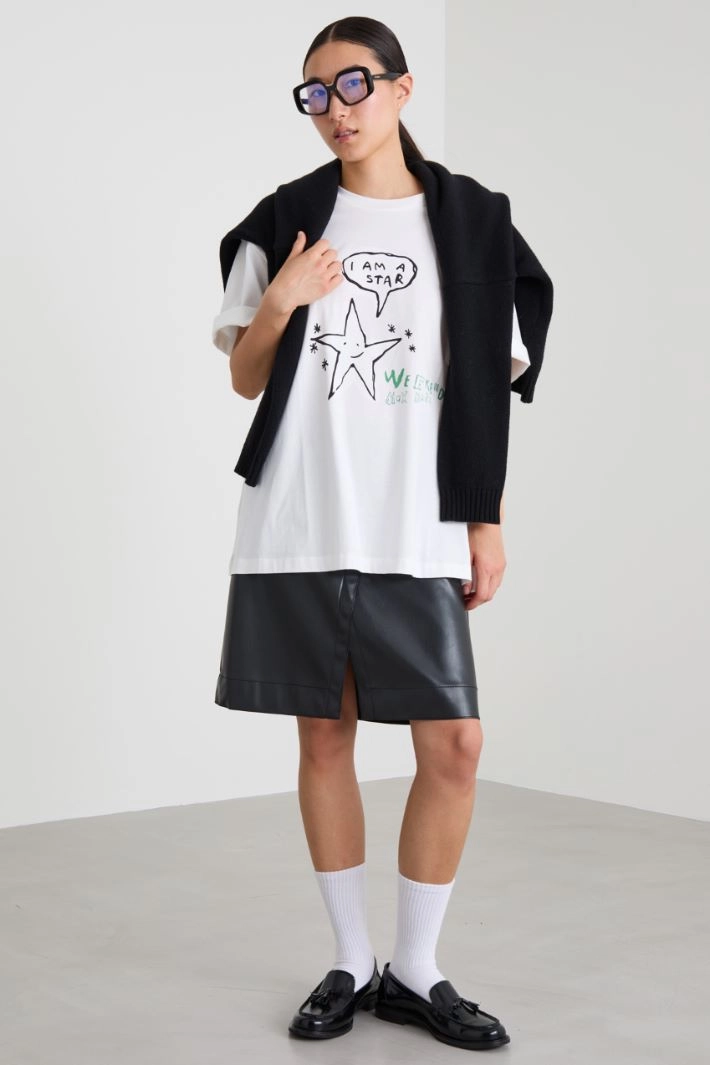 Oversized print T-shirt - WHITE BLACK