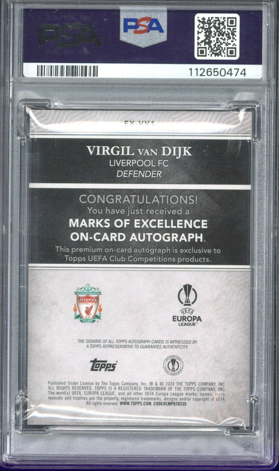2023-24 Stadium C/C UCL Virgil van Dijk Marks of Excellence Autograph /99 #EXVV1