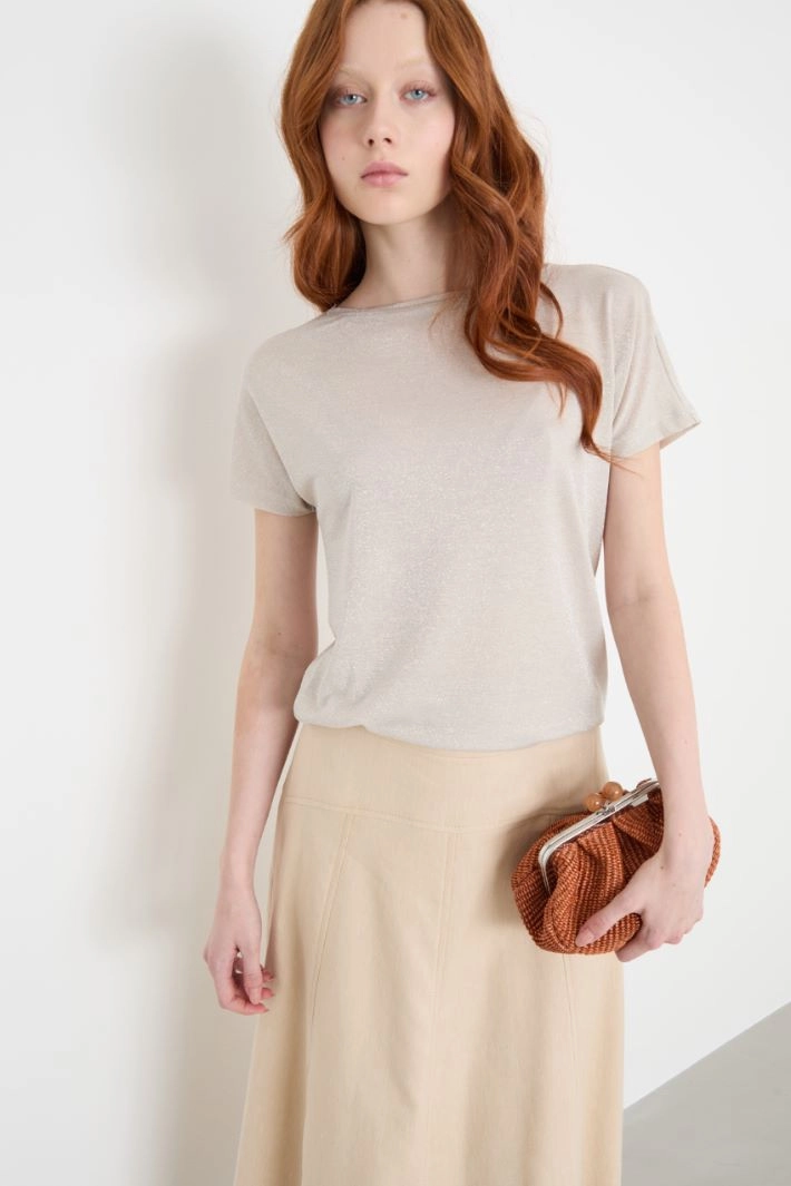 Foiled jersey top - IVORY