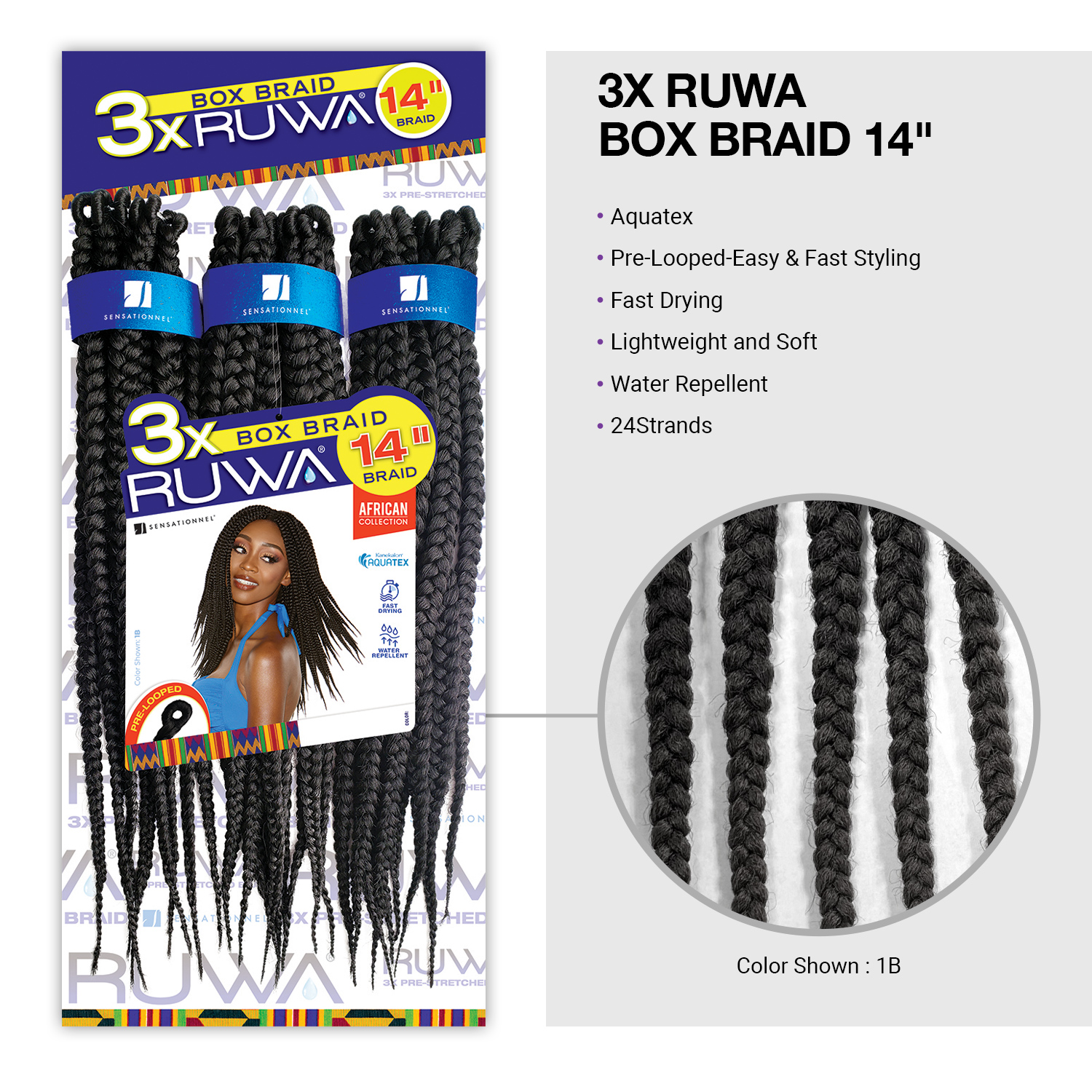 Sensationnel Crochet Braids African Collection 3X Ruwa Box Braid 14