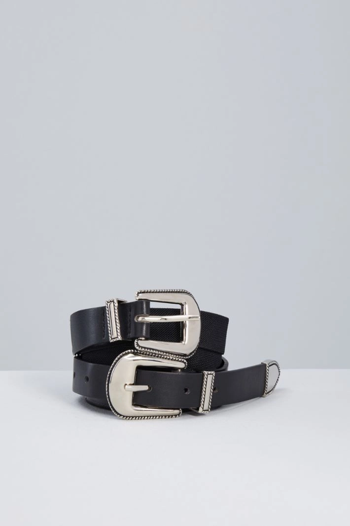Elastic belt with double buckle - BLACK