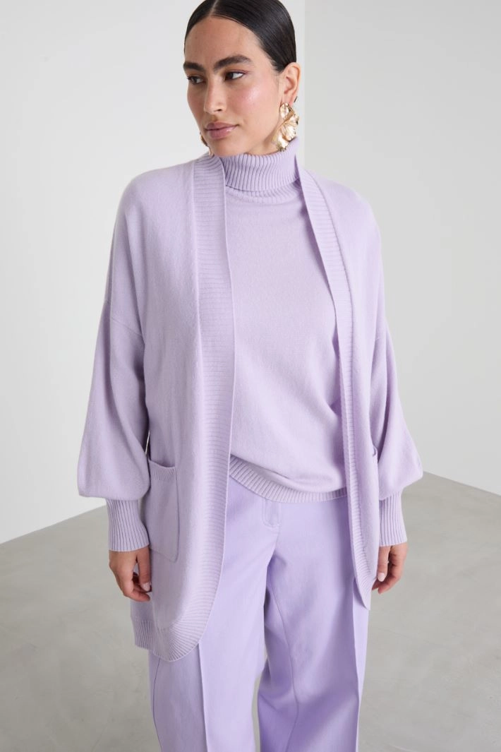Cashmere cardigan with belt - LILAC