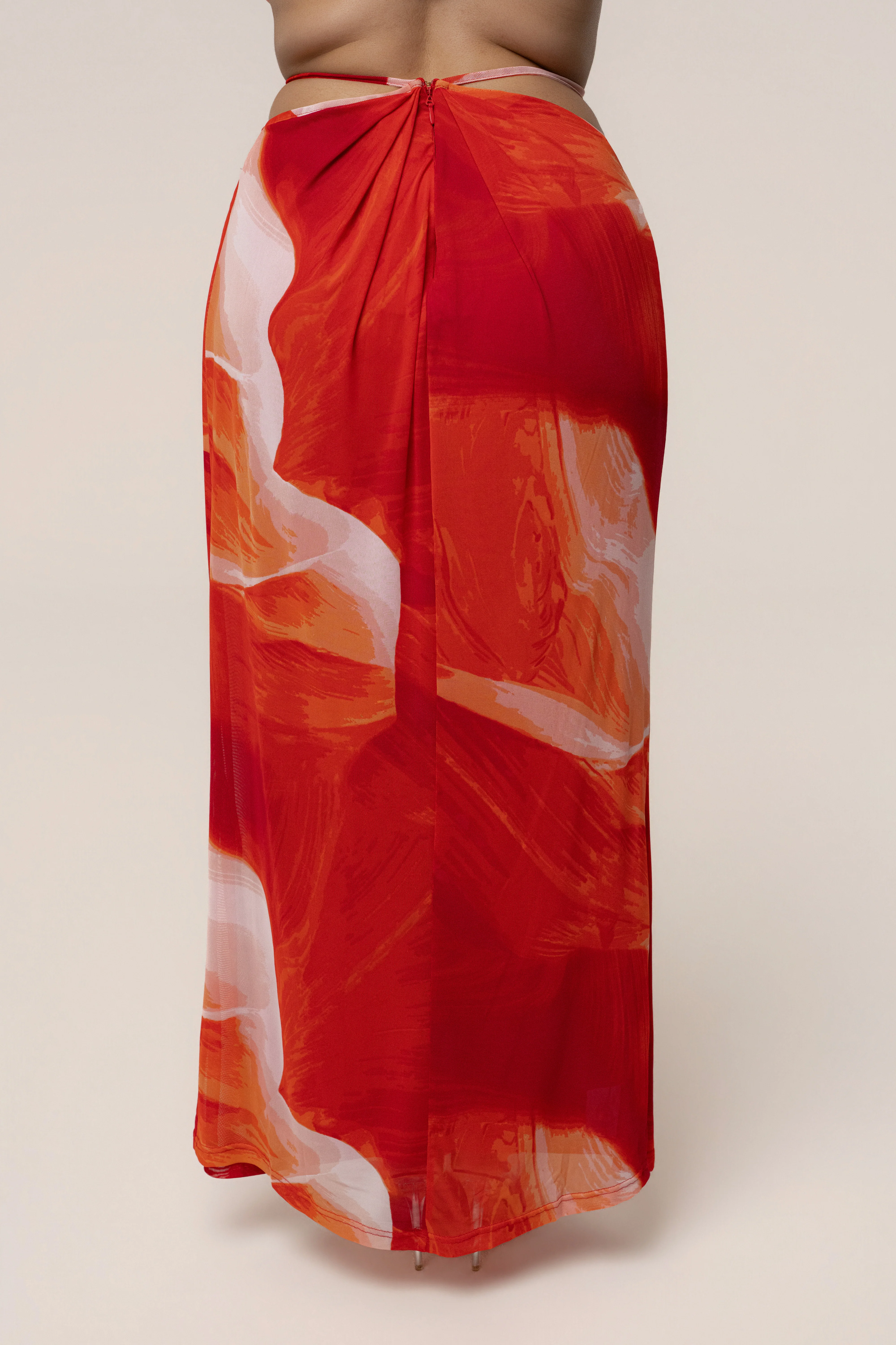 Sunset Red Hera Draped Maxi Skirt