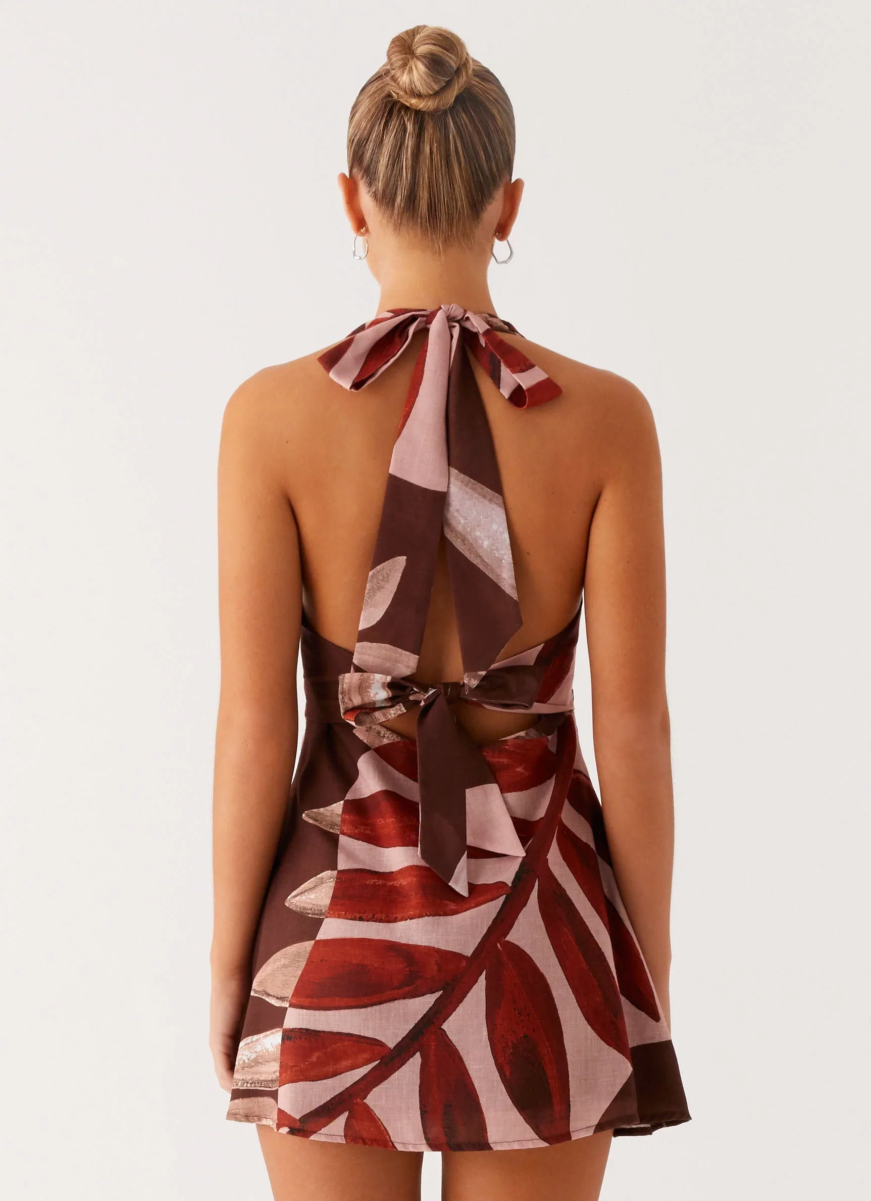 Heavy Hearted Linen Mini Dress - Cinnamon Palm