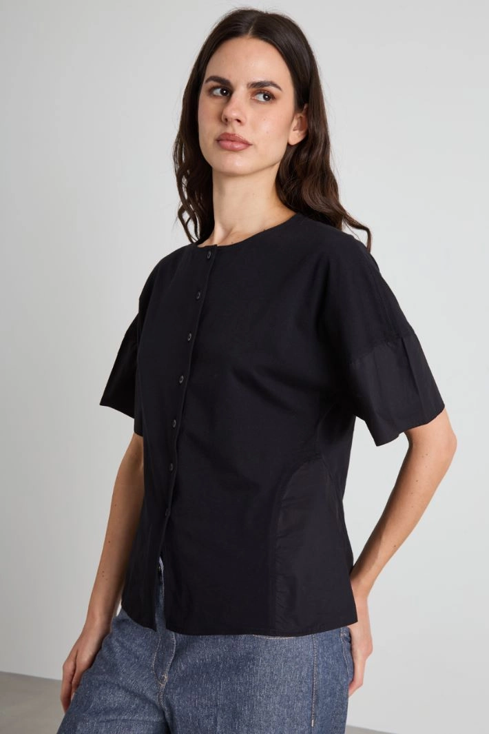 Jersey T-shirt with buttons - BLACK