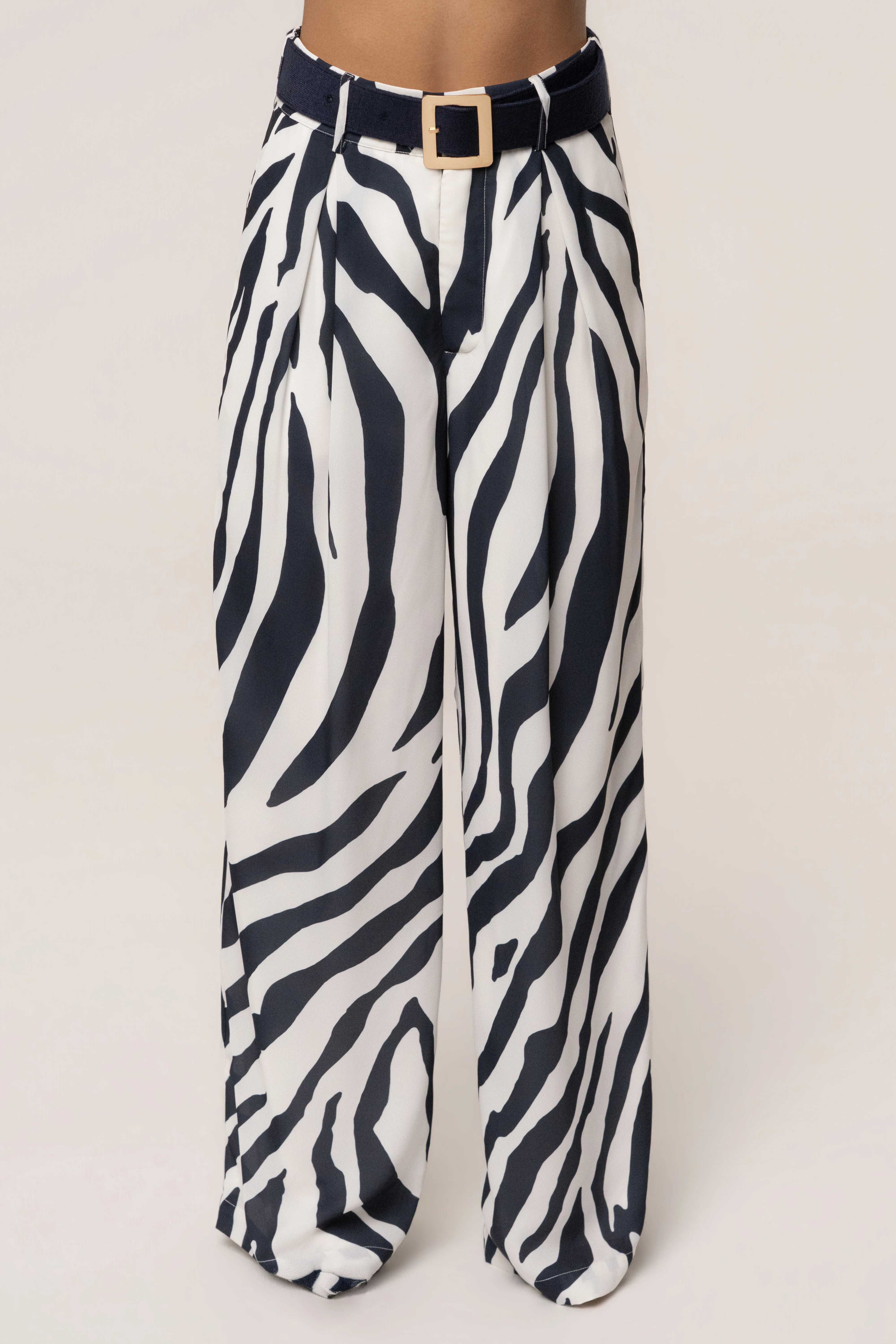 Navy Zebra Soft Pleated Trouser