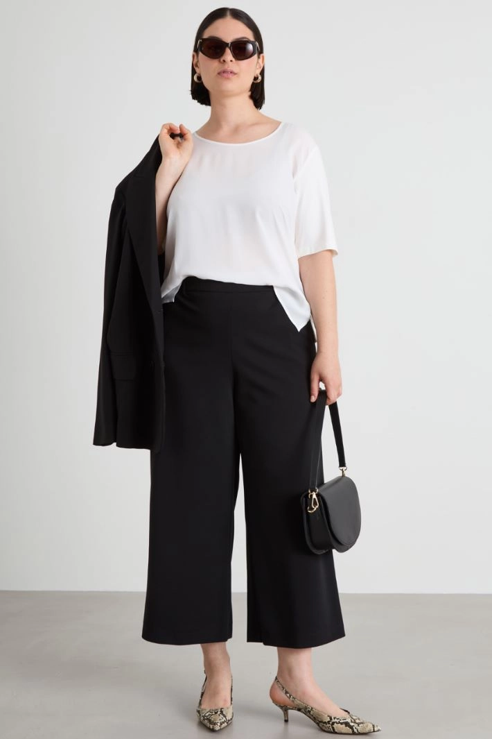 T-shirt in crepe and jersey - WHITE