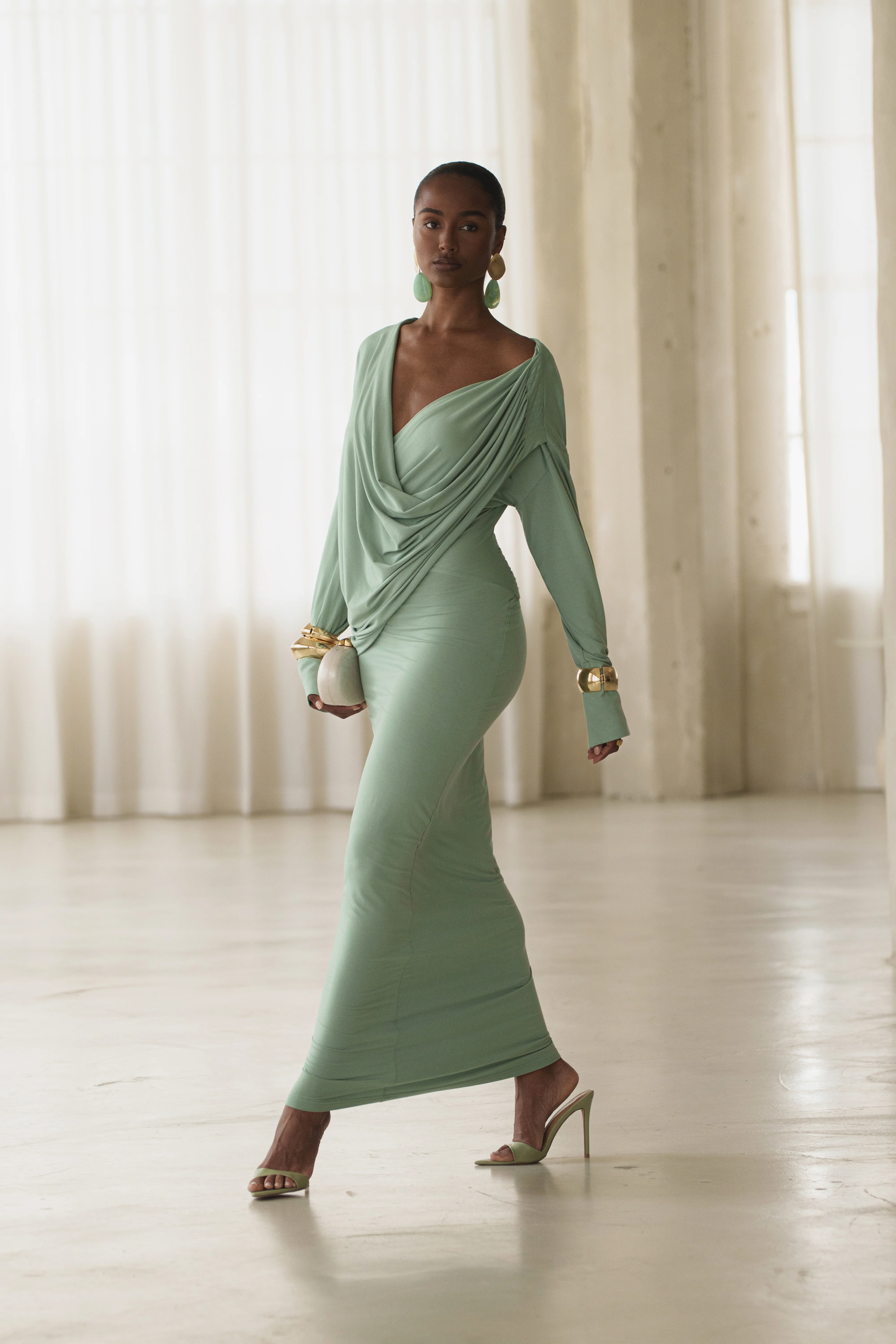 Mint Poise Draped Maxi Dress