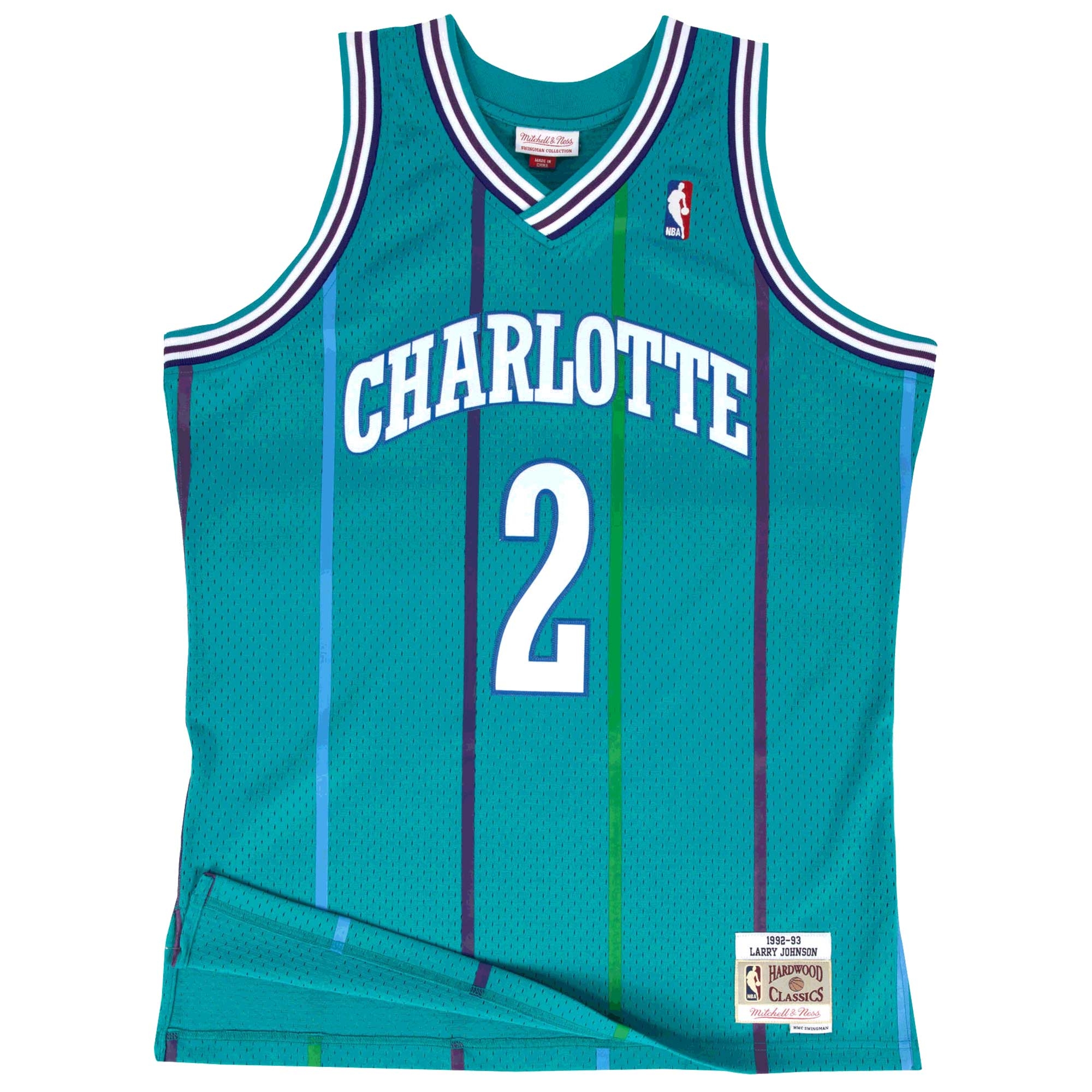 Larry Johnson #2 Charlotte Hornets 1992-93 Mitchell & Ness Swingman NBA Jersey Teal