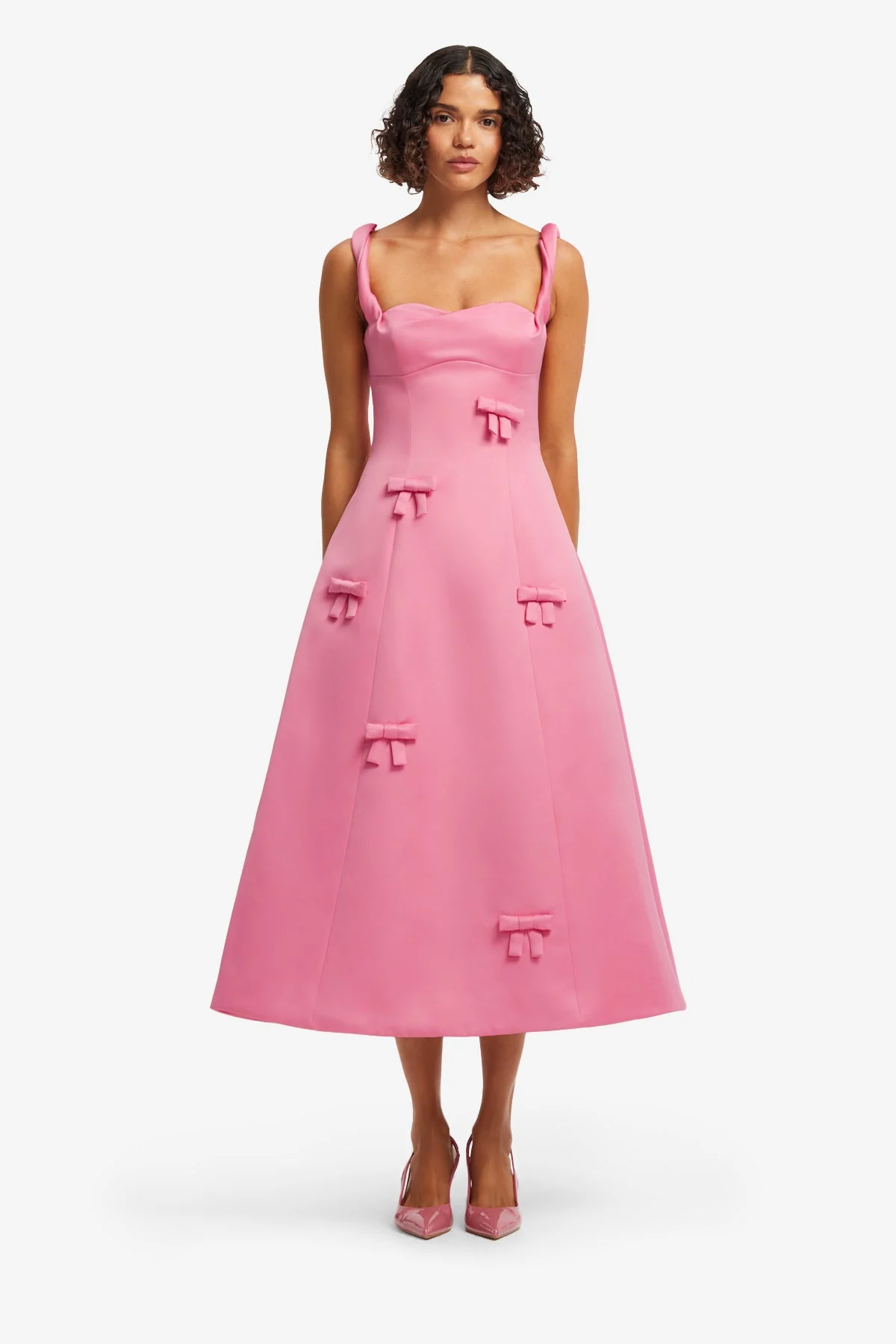 Beatrice Bow Midi Dress - Fuchsia