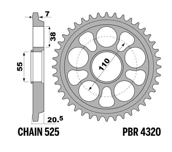 PBR Reinforced Steel Rear Sprocket - 525 40 teethRef: Pbr01595A / 1108952003