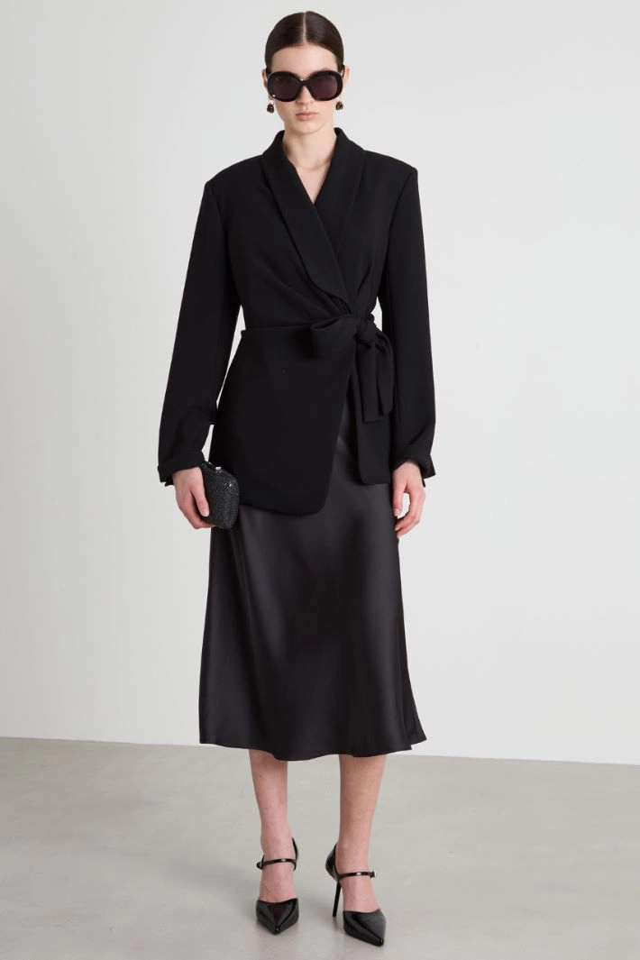 Satin midi skirt - BLACK