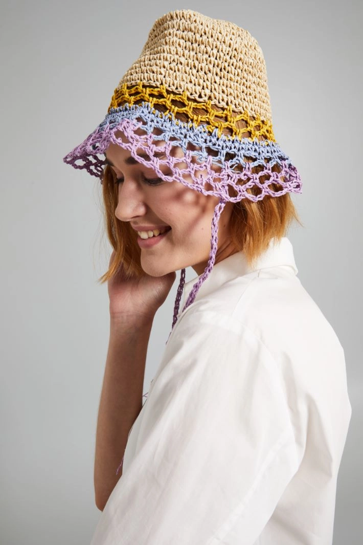 Tie-embellished cloche hat - BEIGE LILAC INDIGO YELLOW