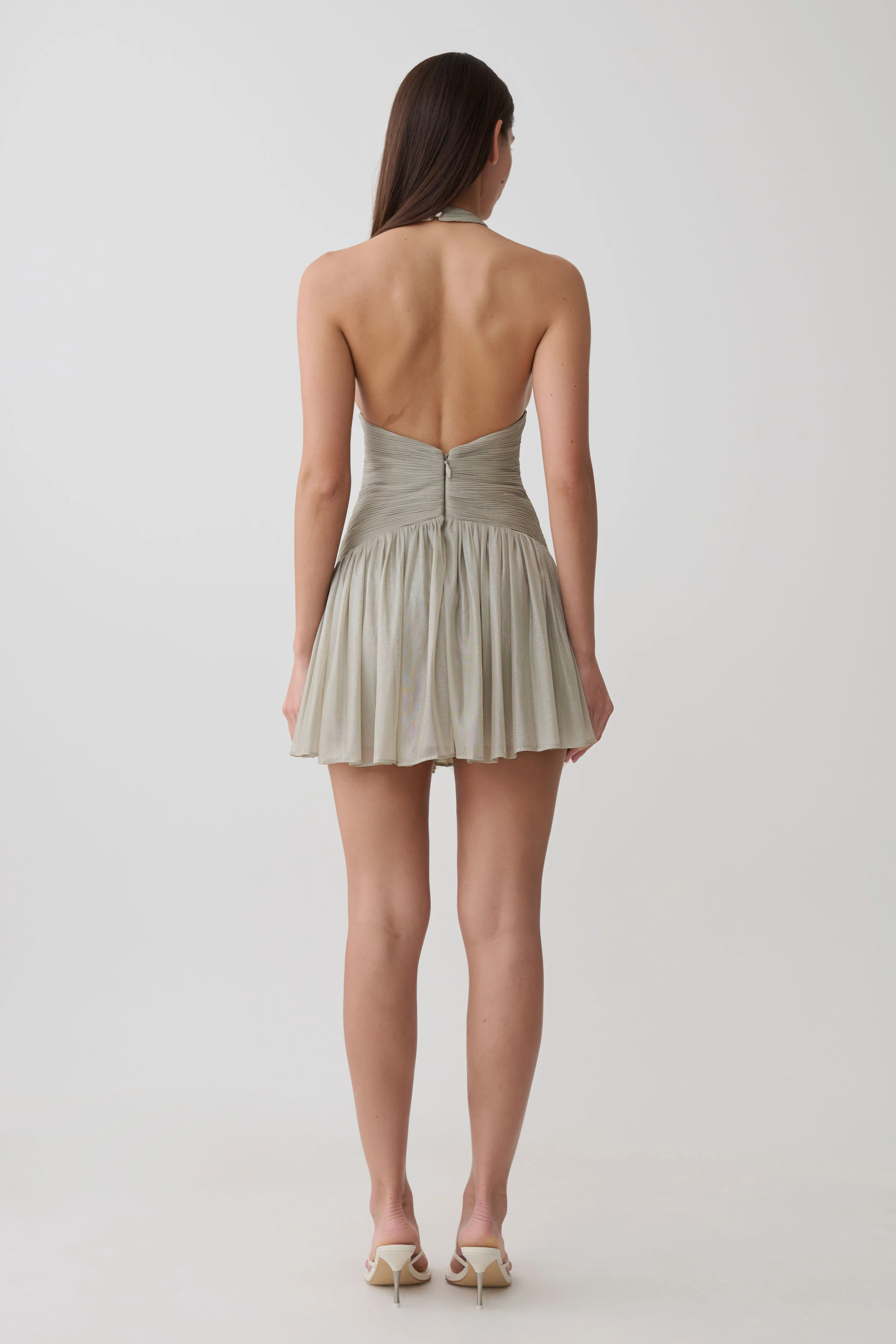 Lucille Halter Pleated Mini Dress - Silver