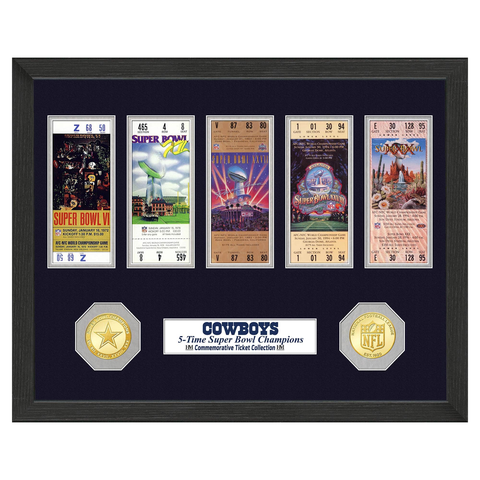 Dallas Cowboys Super Bowl Tickets Bronze Coins Framed NFL Photo