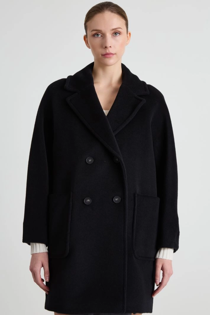 Double-breasted beaver coat - BLACK