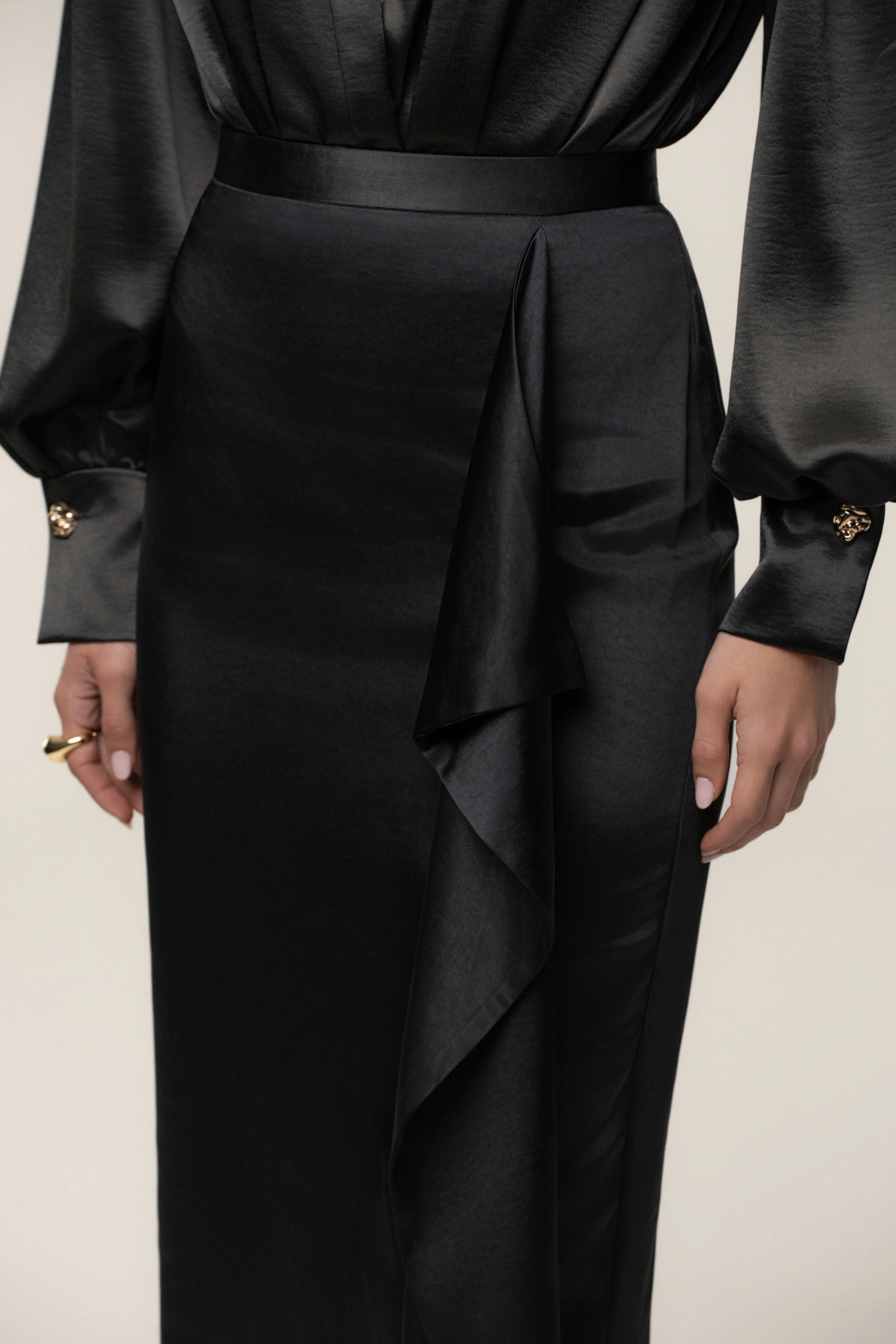 Black Midnight Mirage Satin Skirt