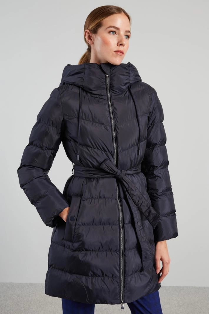 Long tech satin padded coat - NIGHT BLUE