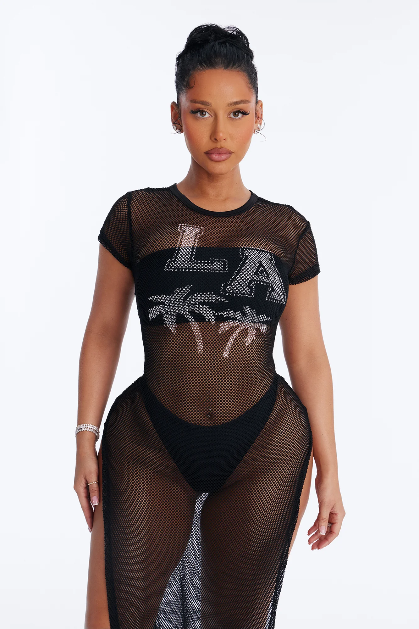 LA Nights Fishnet Cover Up Dress - Black