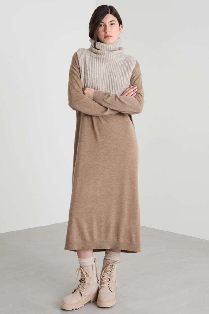 Cashmere yarn pullover dress - BEIGE