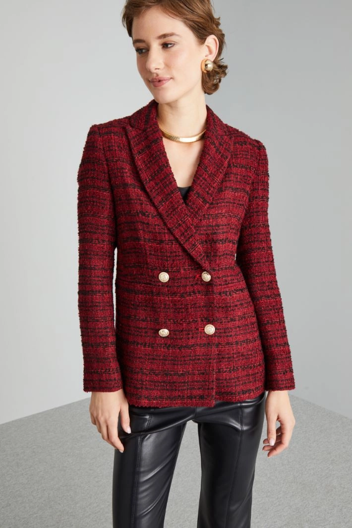 Double-breasted basketweave blazer - BORDEAUX BLACK