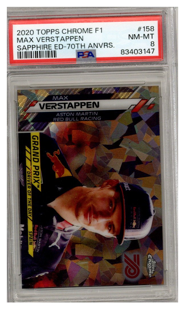 2020 TOPPS CHROME MAX VERSTAPPEN SAPPHIRE F1 #158 70TH REFRACTOR 45/70 PSA 8