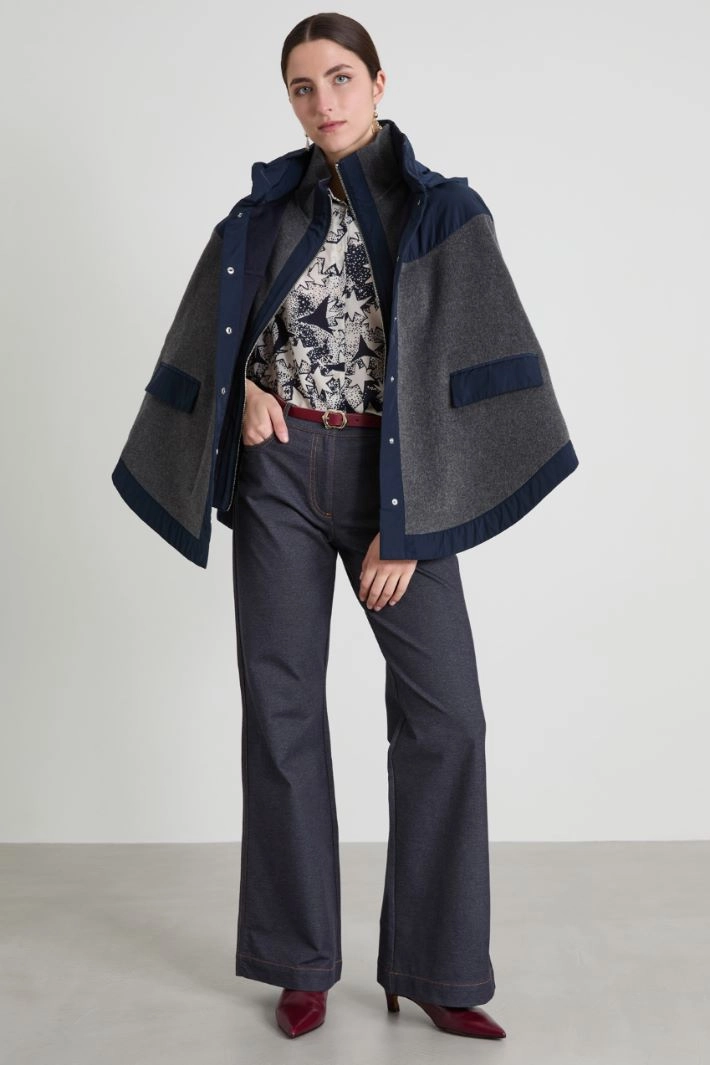 Double-sided wool cape - GREY NIGHT BLUE
