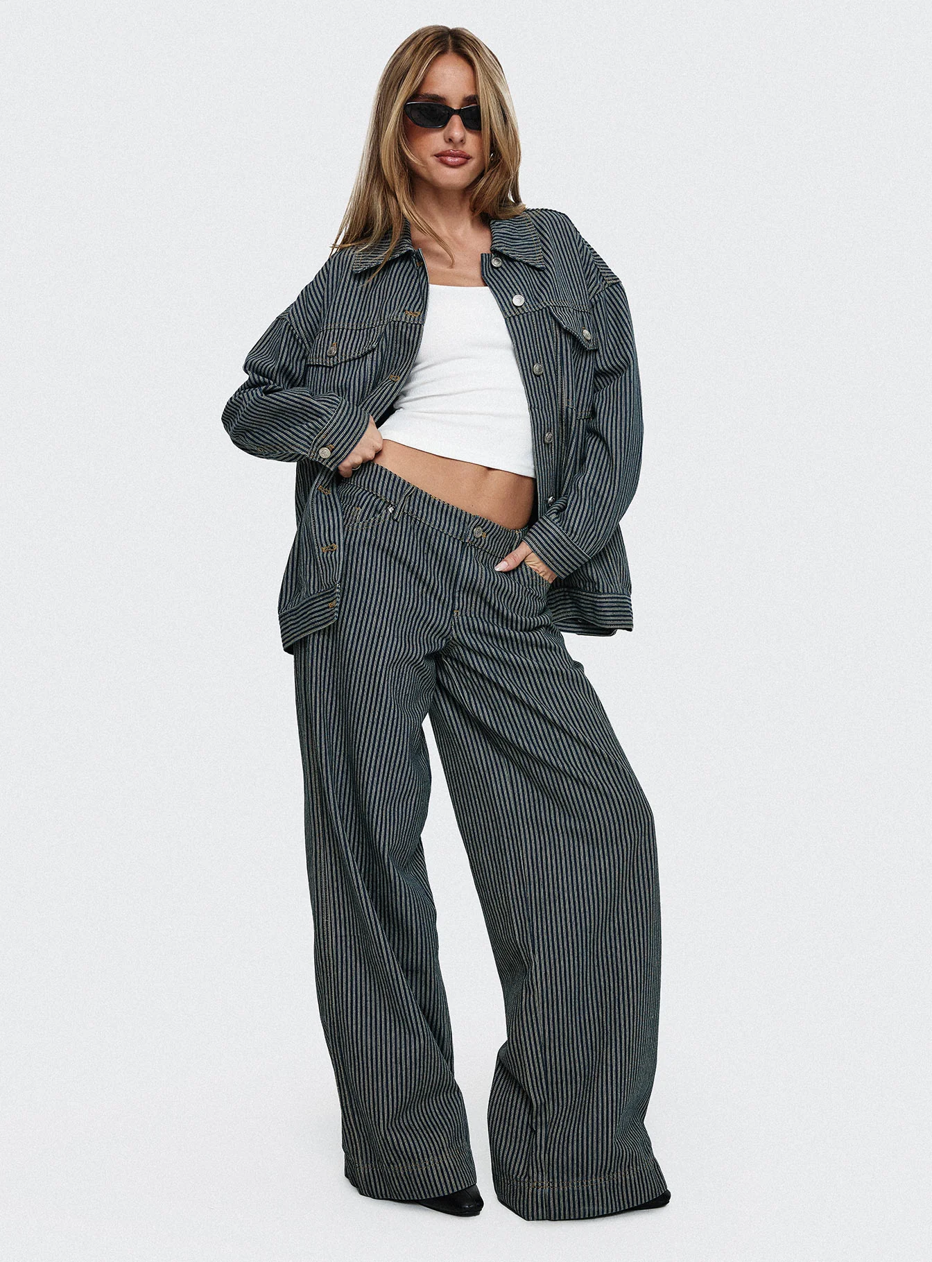 Actually Invested Low Rise Pants Denim Stripe