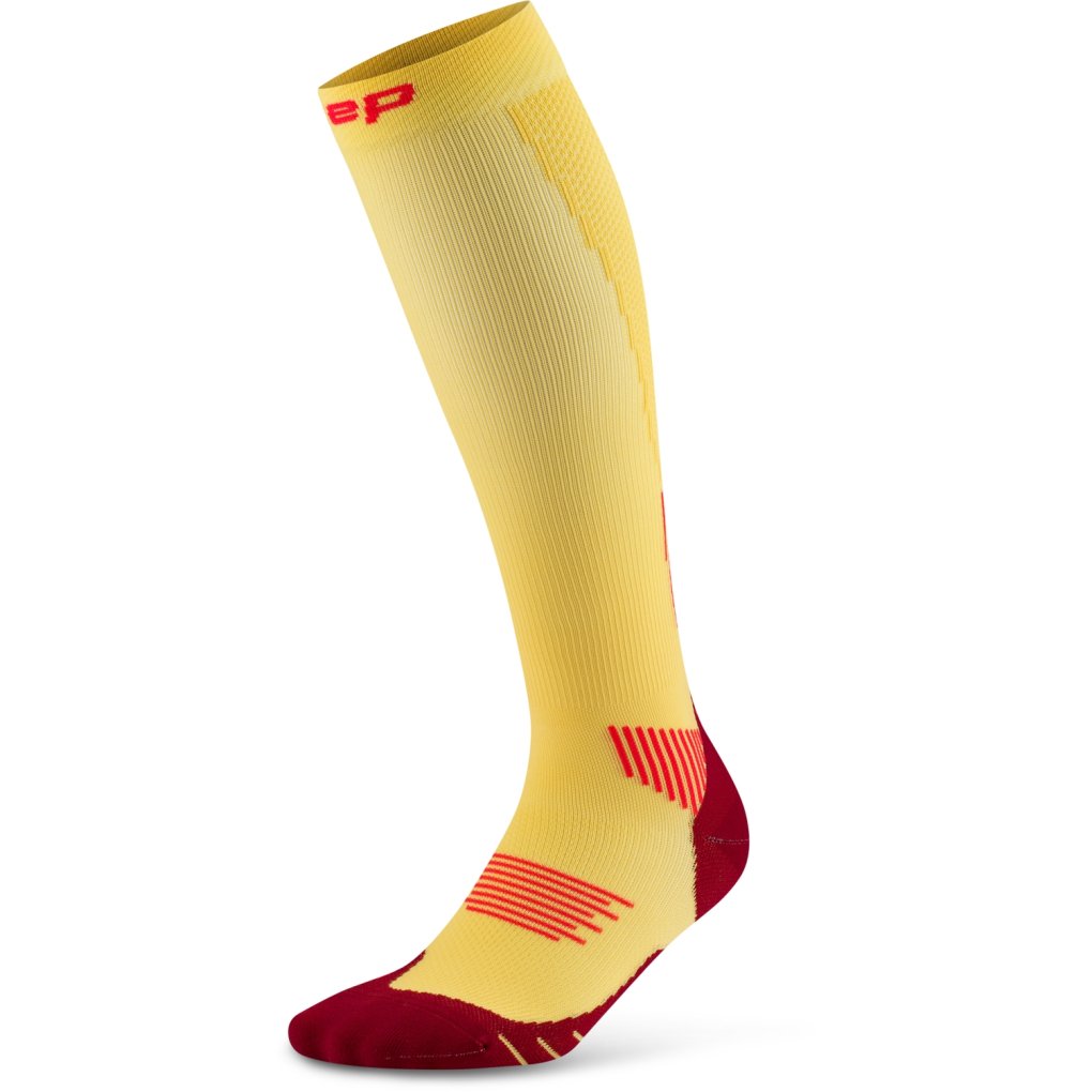 CEP Core Run Tall Compression Socks Men - marigold/burgundy