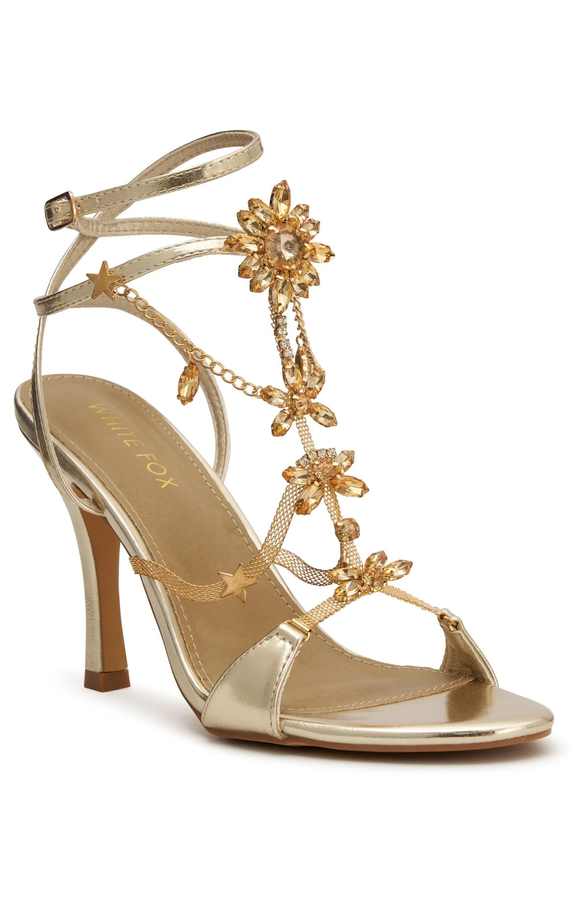 Chaya Embellished Wrap Heel Champagne