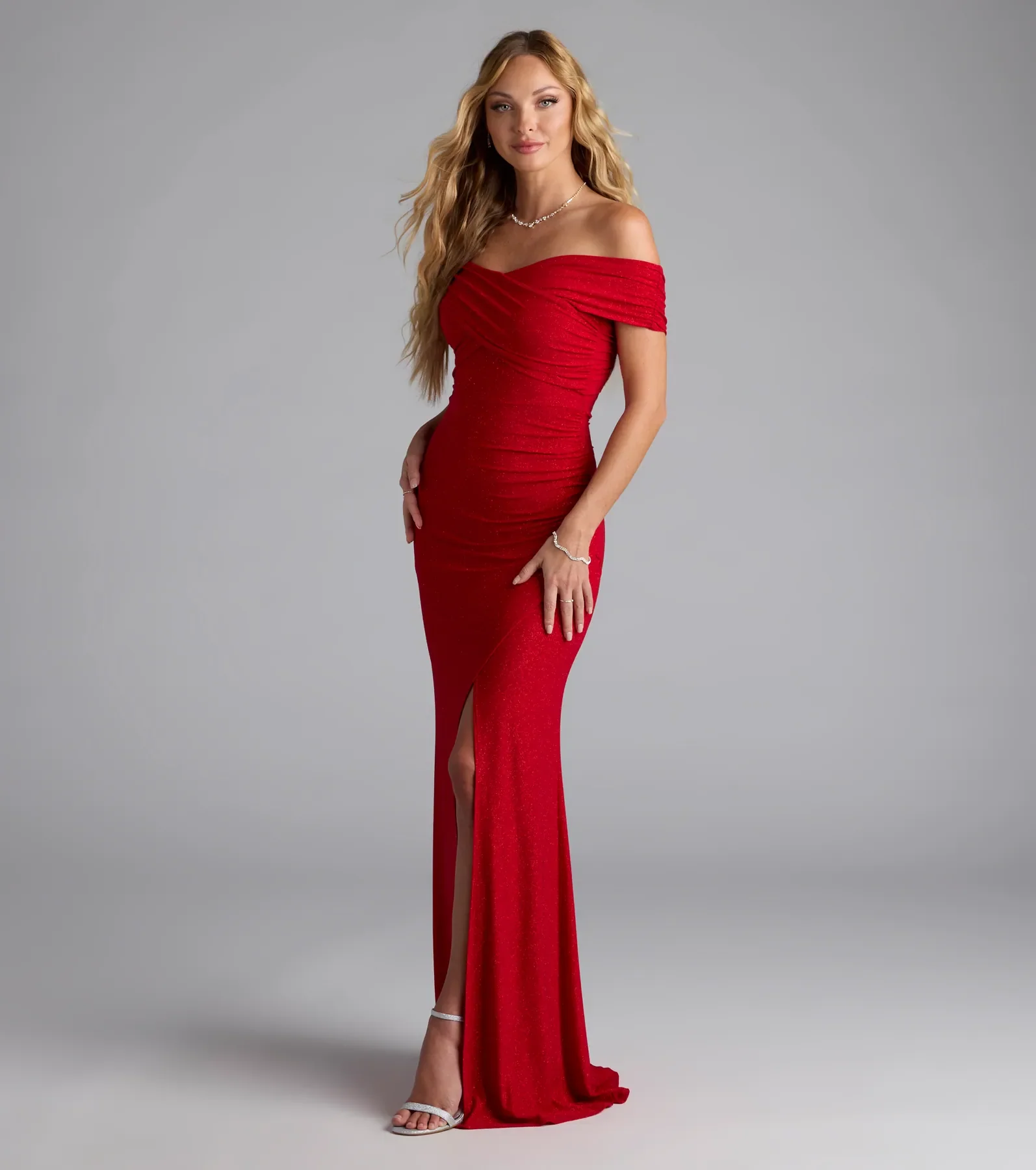 Giada Glitter Knit Off-the-Shoulder Column Dress