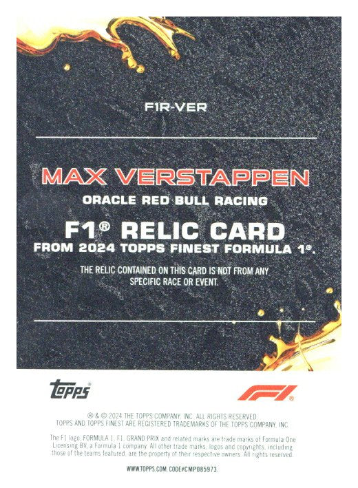 2024 Topps Finest F1 Max Verstappen Formulas Relic Blue 25/75