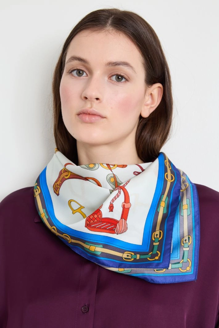Silk twill scarf  - WHITE BLUE