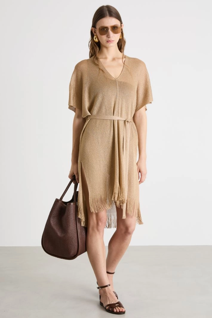 Fringed caftan dress - CAMEL GOLD