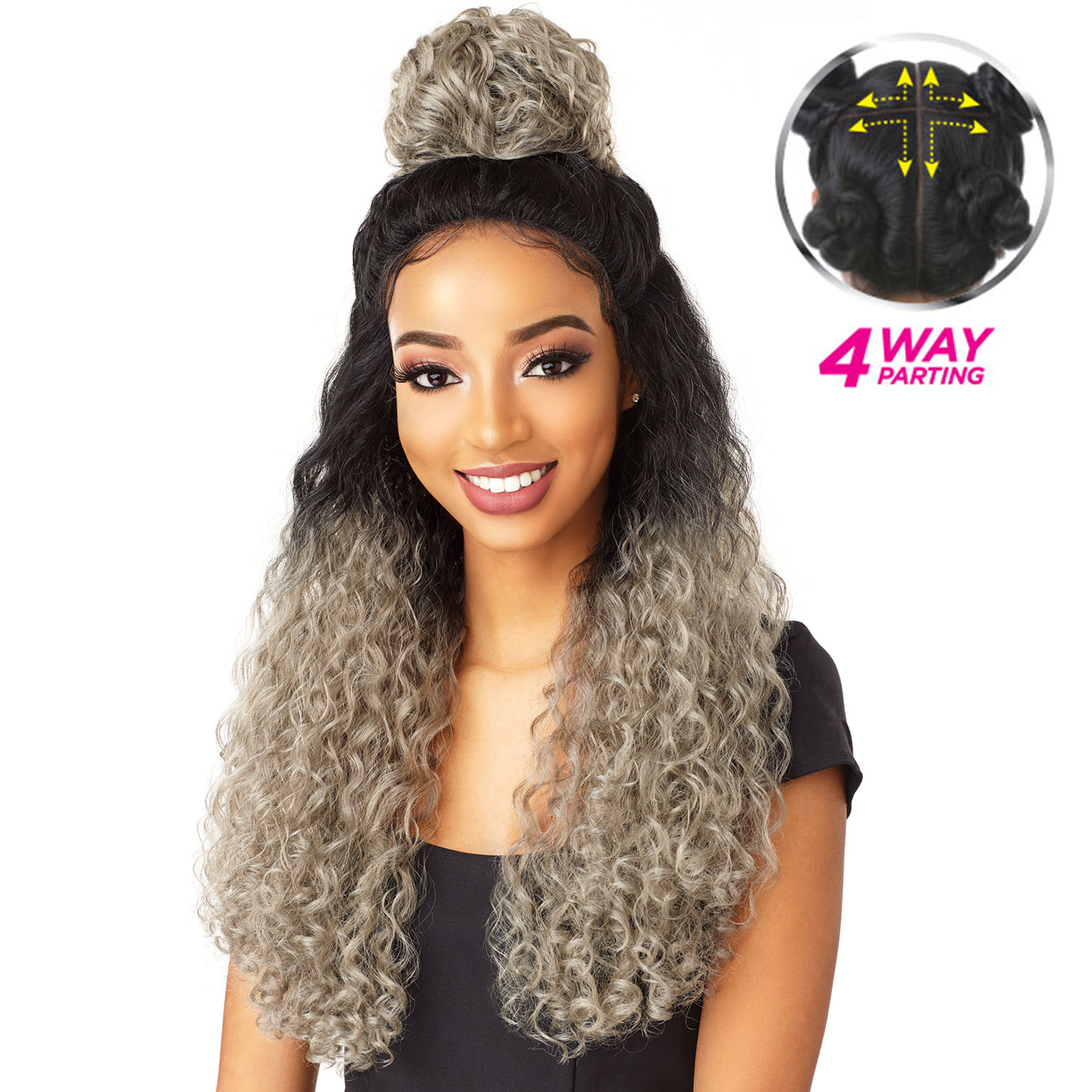 Sensationnel Synthetic Hair Lace Front Wig Silk Based Swiss 4-Way Multi Parting Lace Cloud 9 Vixen Deep Spiral 24