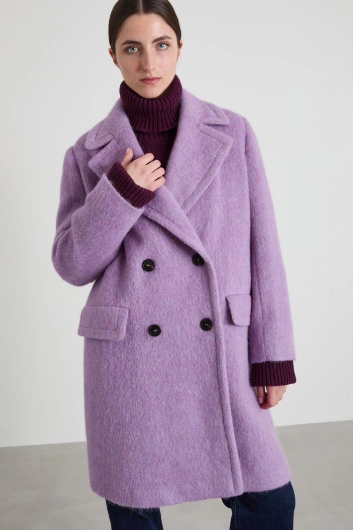 Double-breasted brushed coat - VIOLET