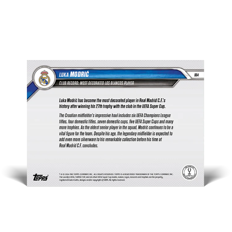Luka Modrić - Club Record: Most decorated Los Blancos player - 24/25 UCC TOPPS NOW® Card 4