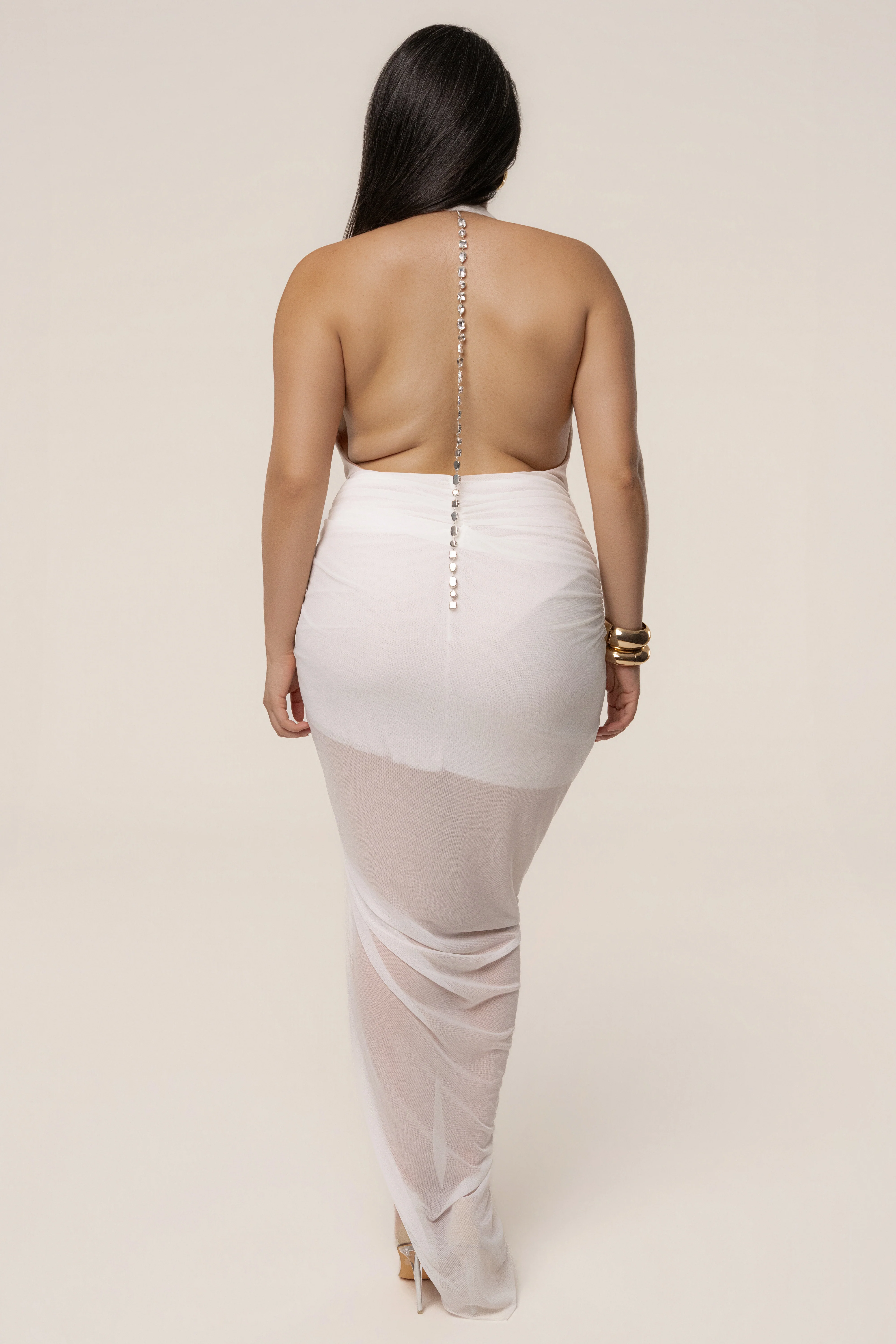 White Ariana Plunge Halter Dress