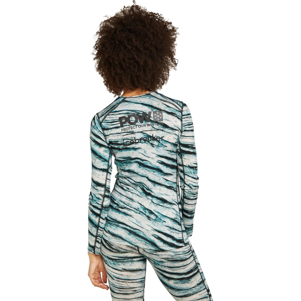 Icebreaker Merino 200 Oasis Long Sleeve Crewe Protect Our Winters AOP Thermal Top Women - Snow AOP
