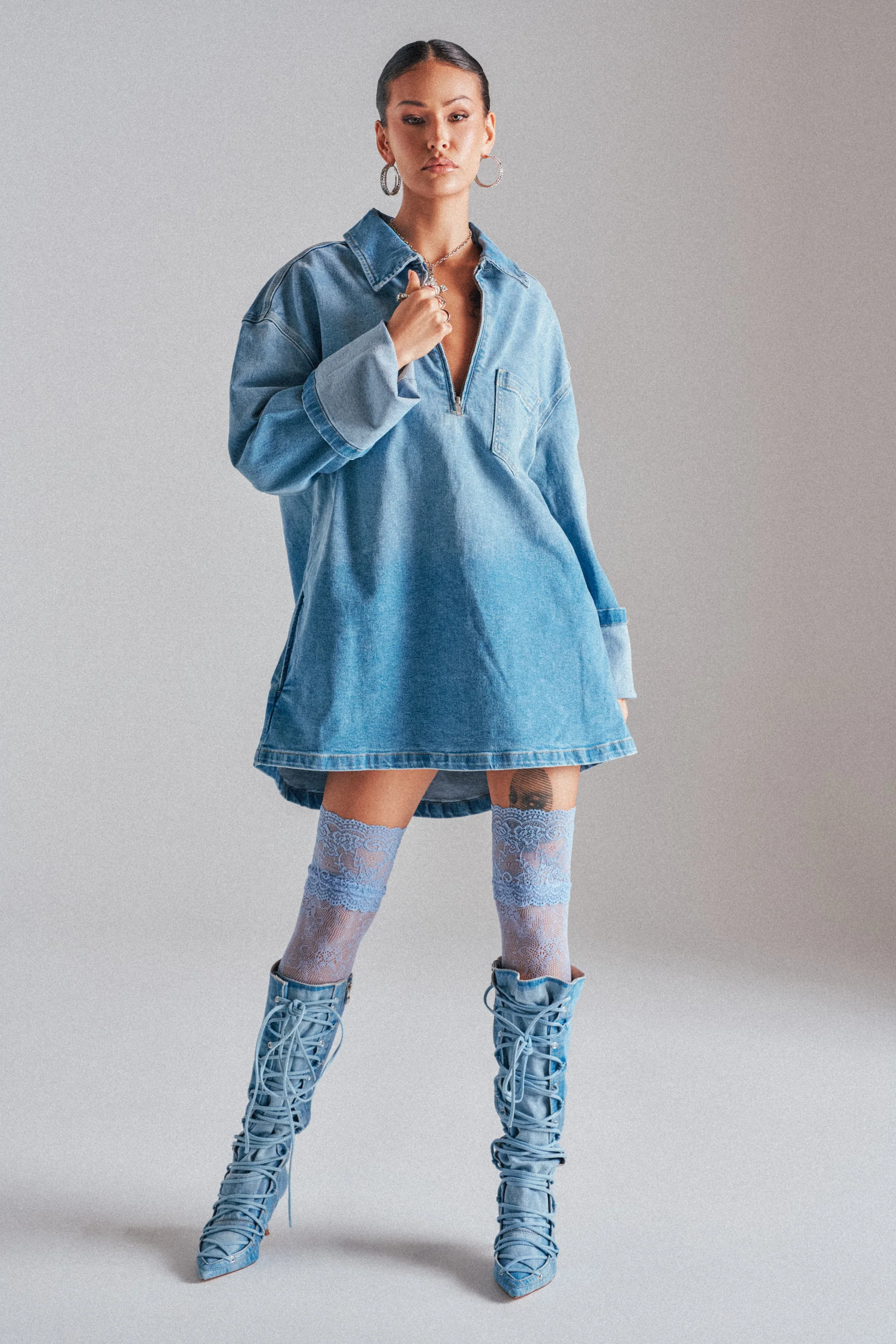Cool Girl Oversized Ombre Denim Shirt Dress