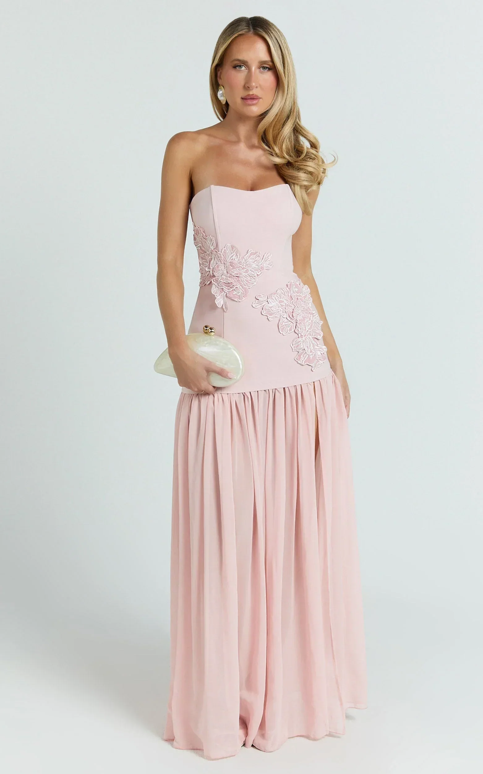 Jefferies Maxi Dress - Peplum Bodice Contrast Georgette Dress in Pink